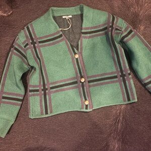Tularosa Bellair Cardi Green plaid Knit Jacket